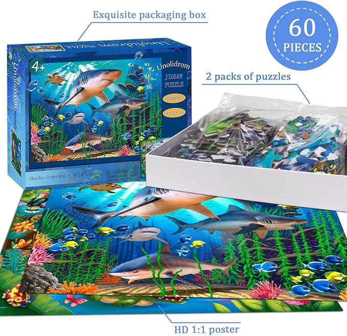 Puzzles for Kids Ages 4-6 – 2 x 60 Pieces Ocean & Forest Animals | Puzzles for Kids Ages 3-5 6-8, Educational Learning Animals Toys, Gift for Boys and Girls