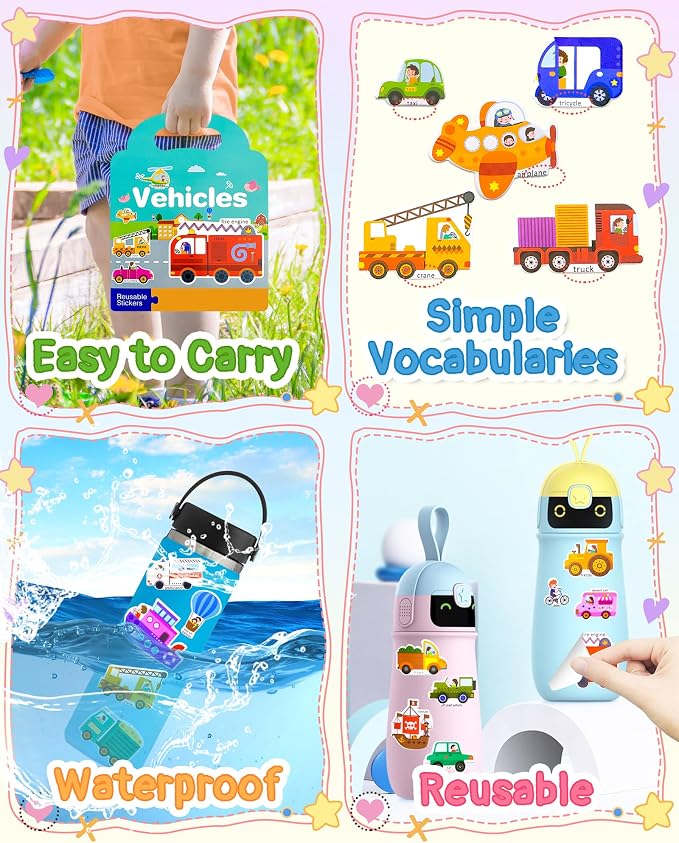 Benresive Reusable Sticker Book for Toddlers, Stickers for Kids, Travel Toy | Toddler Toys, Boys Girls Birthday Gifts, Airplane & Road Trip Essentials Kids, No Mess Waterproof Toddler Crafts Activities