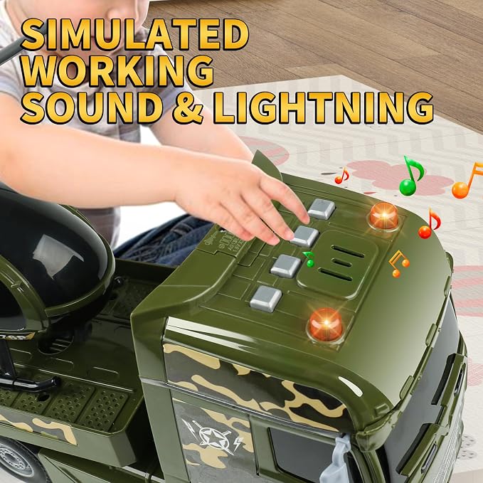 Dwi Dowellin Green Military Big Truck Toys,25.6" Semi Truck Toy with Helicopters and Tank,Army Toys with Lights & Sounds,Birthday Gift for 2 3 4 5 Years Old Boys and Girls