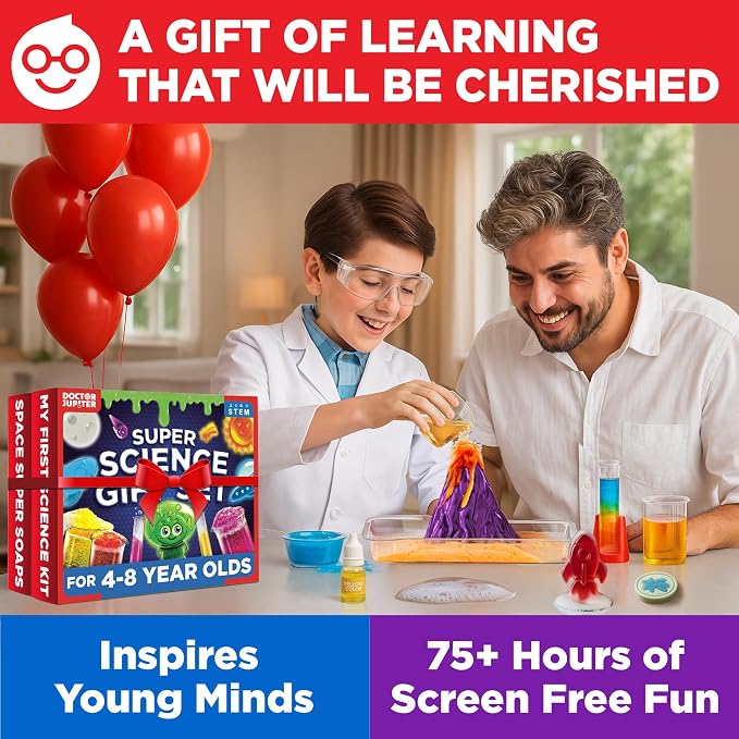 Doctor Jupiter Super Science Gift Set for Kids Ages 4+, Birthday Gift | Set of My First Science Kit & Space Super Soaps, 75+ Activities, Birthday Gift for Boys, Girls Ages 4,6,7,8, STEM Crafts Toy