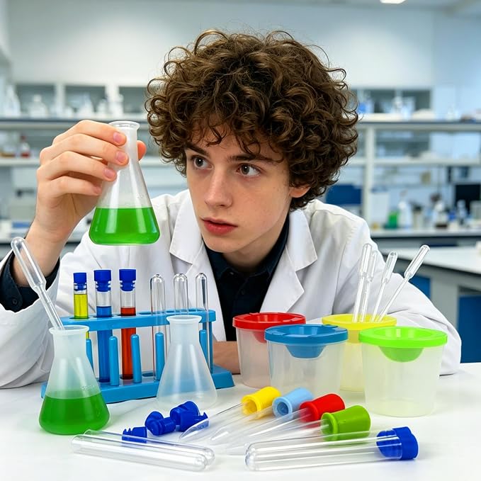 26PCS Science Lab Kit Plastic Lab Science Experiments and Test Tubes Set | Science Experiments for 6-8 Girls and Boys Classroom or Home Use Encouraging Curiosity for Students Learning Chemistry Set