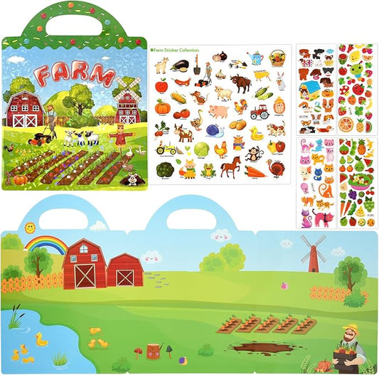 ASTARON Reusable Puffy Sticker Book，88 pcs Farm Stickers Educational Toy | 88 pcs Reusable Sticker,Waterproof Jelly Stickers, Portable Travel Toys,Educational Sensory Learning Toy,Gift for Boy Girl