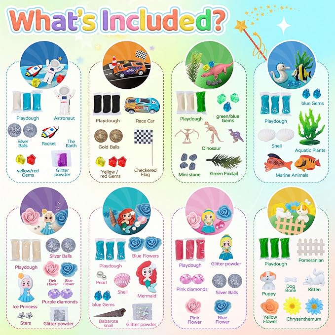 8-Pack Play Dough Jars, Reusable Sensory Play Kit for Kids, Non-Toxic | Preshcool Educational Creative Playdough,Back to School, Birthday Valentines,Party Favors,Goodie Bags,Boy Girl Home Classroom