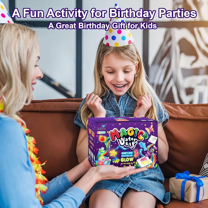 Kiditos Glow-in-the-Dark Magic Water Elf Toy Kit for Kids, DIY Craft Kit | 8 Gels & 10 Molds, Magic Aqua Fairy Water Gel Kit, STEM Science Activity, Party Favors & Birthday Gifts for Kids Ages 3+