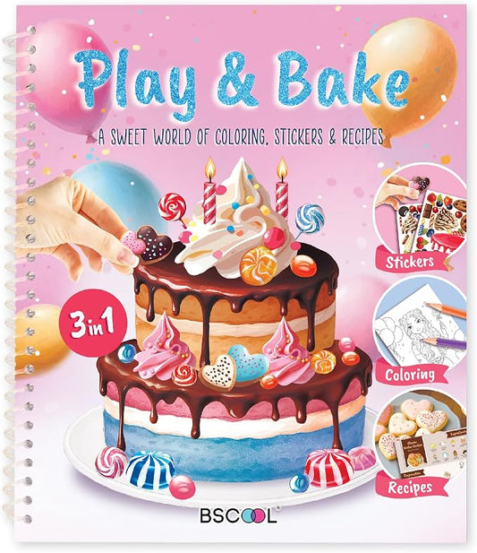 BSCOOL Baking Coloring Book with Stickers Recipes and Cake Design | Activity and dress-up keep kids ages 5 and up. Includes drawing guides, baking recipes, and fun sticker sheets for girls.