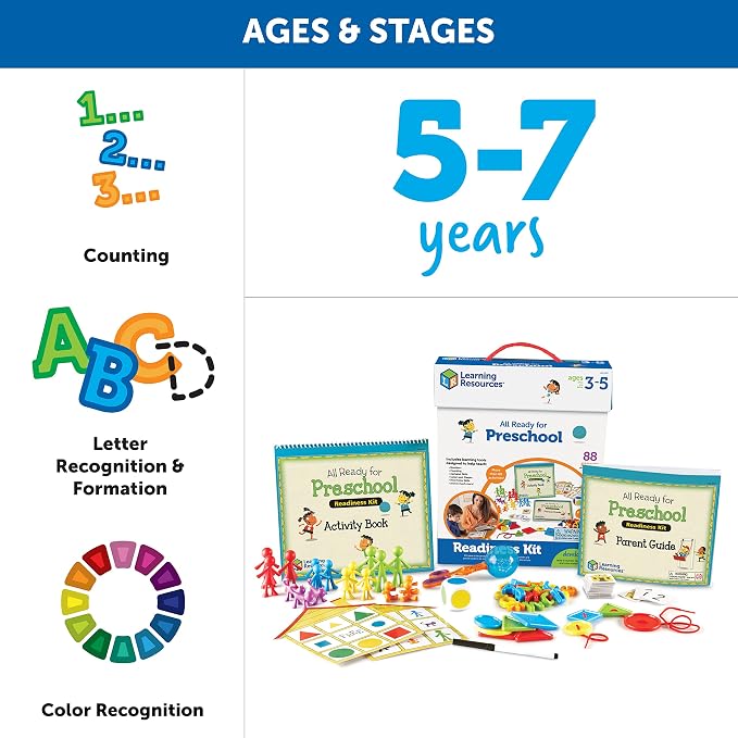 Learning Resources All Ready For Preschool Readiness Kit | 60 Activities Set, Ages 3+, Kindergartner Preparation Kit, Preschool Homeschool Curriculum