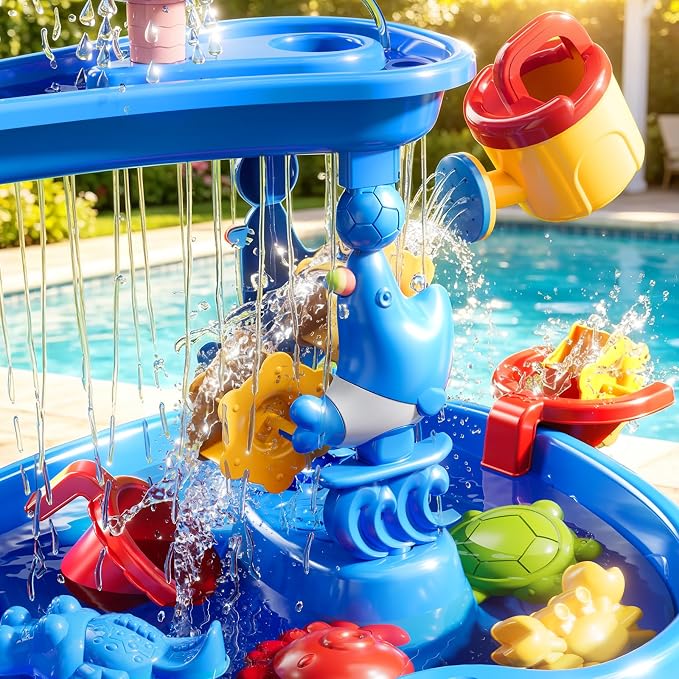 Water Table for Toddlers 3-5, 3-Tier Kids Sand Water Table, Water and Sand Activity Sensory Table Beach Outdoor Backyard Toys for Kids Toddlers Age 3 4 5 6 7 8 Boys Girls