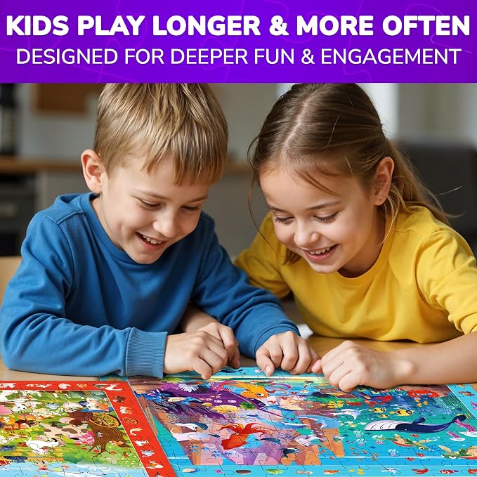 QUOKKA 100 Piece Puzzles for Kids Ages 4-6 – 4xSET Jigsaw Puzzles for Kids Ages 6-8 – Educational Search & Find Game with Animals, Bugs for Childrens 5-8 – Toddler Learning Toy Gift for Boys and Girls