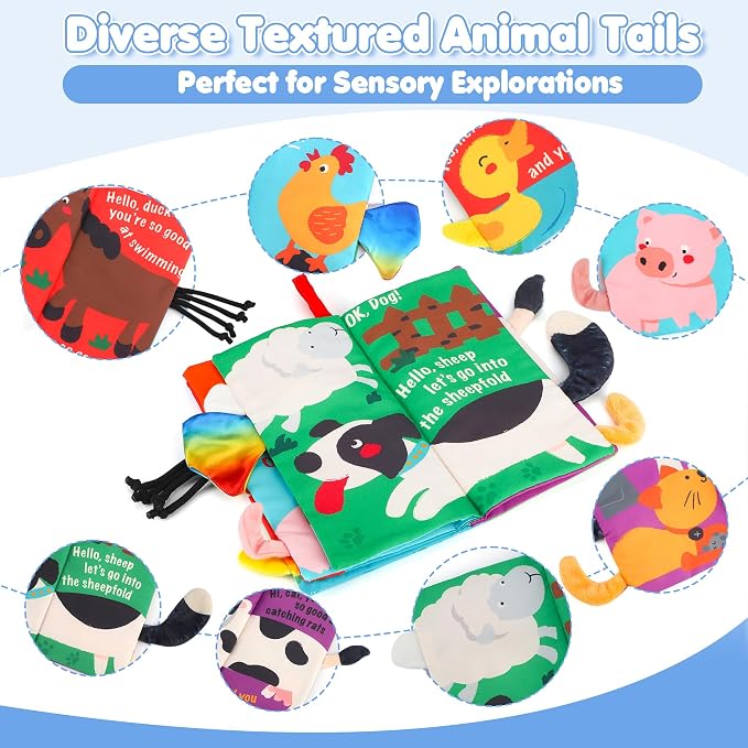beiens Baby Books Toys, Tummy Time Touch and Feel Sensory Toys for Infant | Crinkle Cloth Book Toy for Baby 0-3-6-12-18 Months, Early Development Stroller Soft Toy, Newborn Shower Gift for Boy Girl