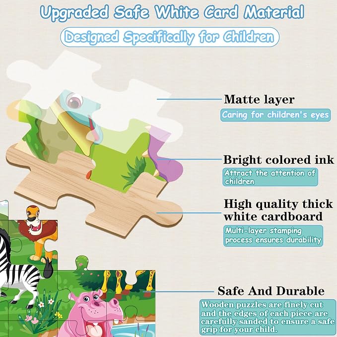 Wooden Puzzles for Kids Ages 4-6, 6 Packs 24 Pcs | Jigsaw Puzzles Preschool Educational Toys Gifts for Children Ages 3 4 5 6 Year Old Kids Puzzles Ages 3-5 Year Olds Boys Girls