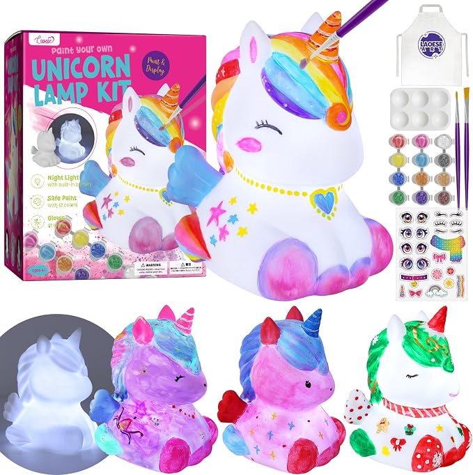 Paint Your Own Unicorn Lamp Kit, Crafts for Kids Ages 6-12, Gifts for Girls | Unicorn painting kit with paints and 3D night light; arts and crafts activity and birthday gift for girls ages 6-12