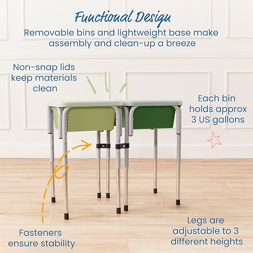 ECR4Kids 2-Station Sand and Water Adjustable Play Table, Sensory Bins, Fern Green/Hunter Green | Durable plastic/steel, GREENGUARD Gold Certified, 3-5 years, 80 lb capacity, adjustable legs, easy-lift lids, indoor/outdoor