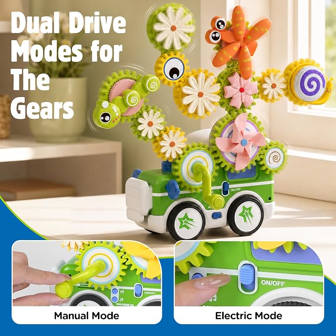 4 in 1 STEM Gear Toys for Kids Ages 3+, Educational Building Blocks, 61Pcs | Flower Construction Kits, Musical Electric Train Sets, Toddler Learning Toys with Light, Boys and Girls Gifts