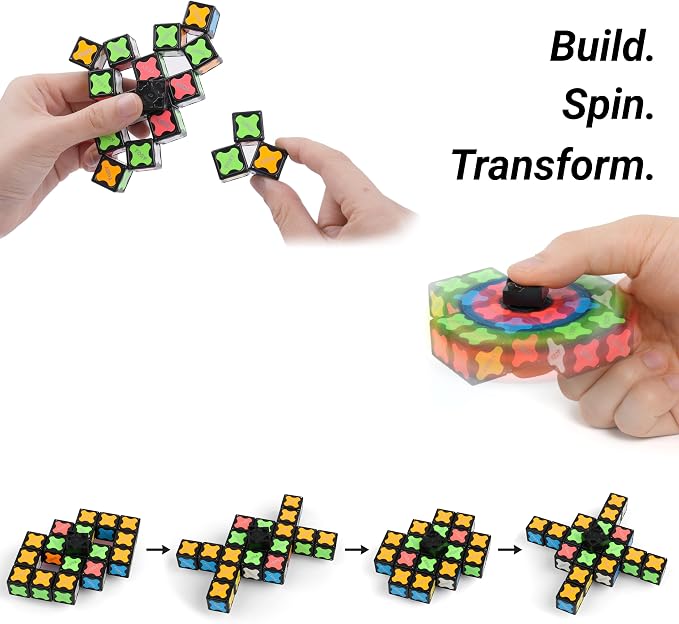 TOSY Magnet Fidget Spinner Glow - 16 Blocks, 3 in 1 Toy: Transformable Fidget Spinner, Infinity Cube, 2x2 Puzzle Cube, Glow, STEM/STEAM Magnet Tiles Birthday Gift for Kids/Boys/Girls/Adults, 2-Pack