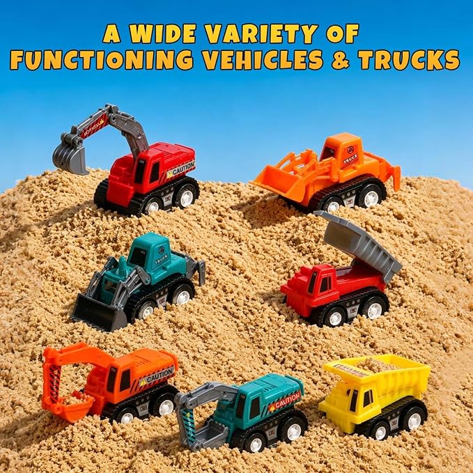 Small Construction Vehicles Toy Cars for Toddlers 1-3, Mini Pull Back Cars Trucks for Toddlers 2-4, Birthday Party Favors Kids 3-5, Goodie Bag Stuffers Boy Potty Training Prizes Sensory Bin Toys (9)