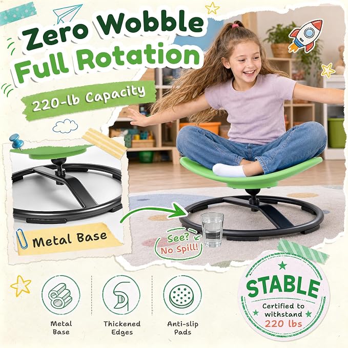 Pterying 21" L × 19" W Large Size Spinning Chair for Autistic Kids, Ages 3+ | Autism Sensory Products, Sensory Toys Gifts for Kids with Autism & ADHD, Training Body Coordination, Light Green