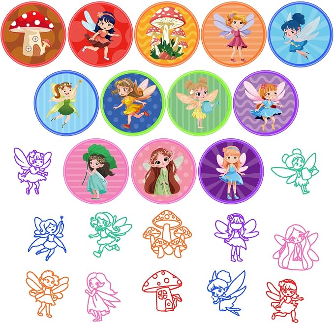 Cinrobiye 24 Pcs Fairy Stampers for Kids, Pre-Inked Fairy Party Favors, Birthday Goodie Bag Fillers, Classroom Rewards, Treasure Box Prizes, Pinata Fillers, Carnival Toys