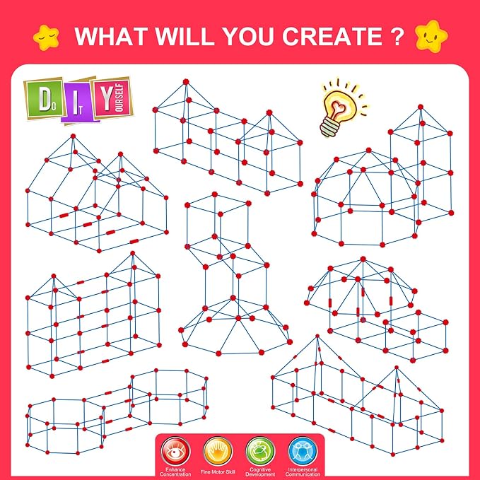 Fort Building Kit for Kids,STEM Construction Toys, Christmas & Birthday Gift for 4 5 6 7 8 9 10 11 12 Years Old Boys and Girls,Ultimate Creative Set for Indoor & Outdoors Activity,140 Pcs,Original | STEM Construction Toys, Gift for 4 5 6 7 8 9 10 11 12...