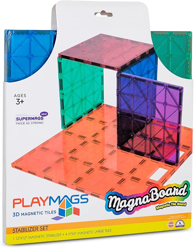 Playmags Super Durable Building Stabilizer Set, Great Add On to All Magnet Tiles Sets Works with All Leading Brands 1-12"x12" & 4-6"x6" (Colors May Vary)