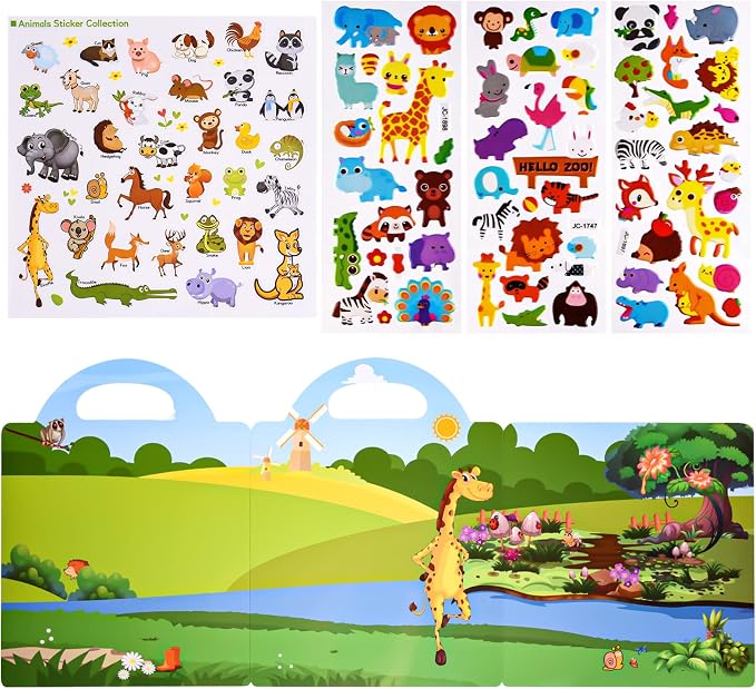 ASTARON Reusable Puffy Sticker Book,Animals Jelly Stickers Educational Toy | 88 pcs Reusable Sticker,Waterproof Jelly Stickers, Portable Travel Toys,Educational Sensory Learning Toy,Gift for Boy Girl