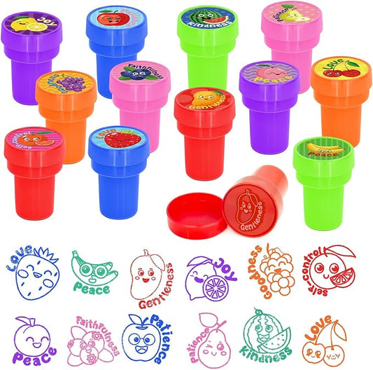 Cinrobiye 24 Pcs Fruit of the Spirit Stampers Party Favor Set, Cute Bible Learning Stamps for Kids Sunday School, Church Classroom Rewards, Faith Based Gifts, Goody Bag Fillers