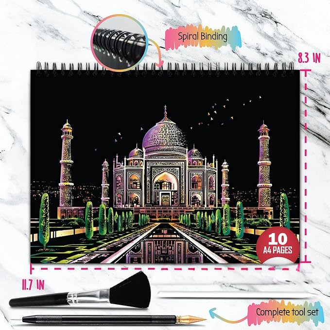 Scratch Art Book for Adults - City Series, 10 Rainbow Art and Crafts for Adults | Adult scratch art & foil art for adults kit | stress relief scratch painting, screen-free travel craft | scratch art adult