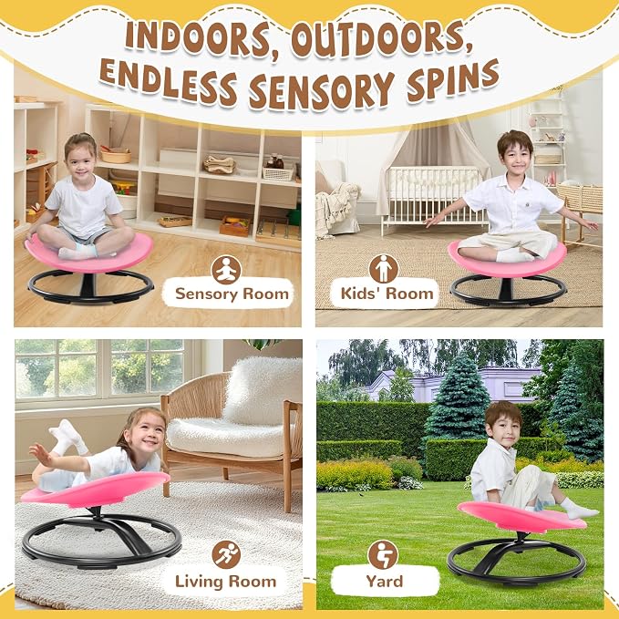 Zhenx Spinning Chair for Autistic Kids (Ages 3-18), Autism Sensory Toy Gift | 220LBS Capacity Sensory Swivel Seat for ADHD Kids, Autism Sensory Products, Calming Gift Improve Focus & Body Balance (Pink)