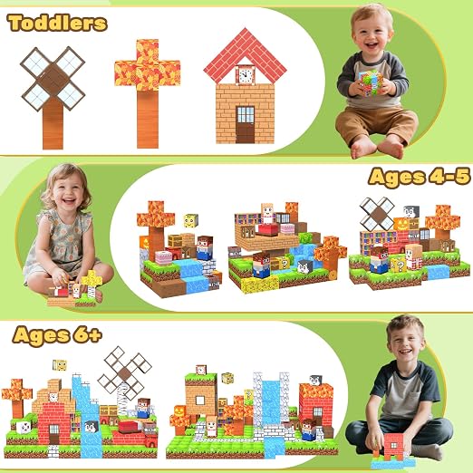 LionFuny 200PCS Magnetic Blocks,Magnetic Building Blocks Stacking Toys,Magnet Toys Building World Set, STEM Sensory Christmas Birthday Gift for Toddlers Boys Kids Age 3 4 5 6 7 8,Upgrade 1" Large Size