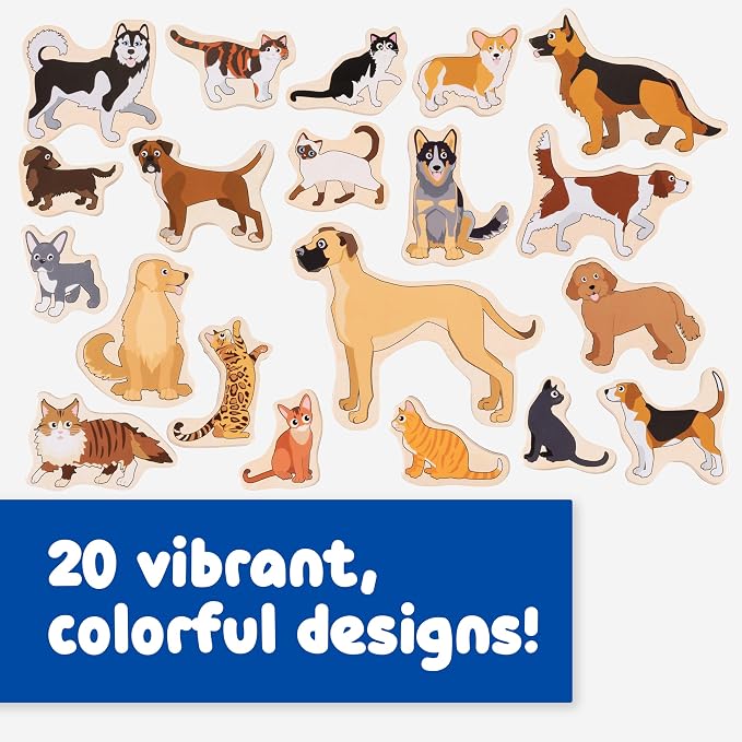 Spark & Wow Wooden Magnets, Cats & Dogs, Set of 20 | Magnets for Kids Ages 2+, Open-Ended Play, Adhere to Fridges, Whiteboards and More