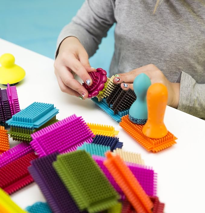 B. toys Bristle Blocks, 68 Interlocking Blocks in Jar, Construction | Sort and stack STEM building set with soft, easy-to-connect bristles and storage jar with lid; compatible with; 2+ Years