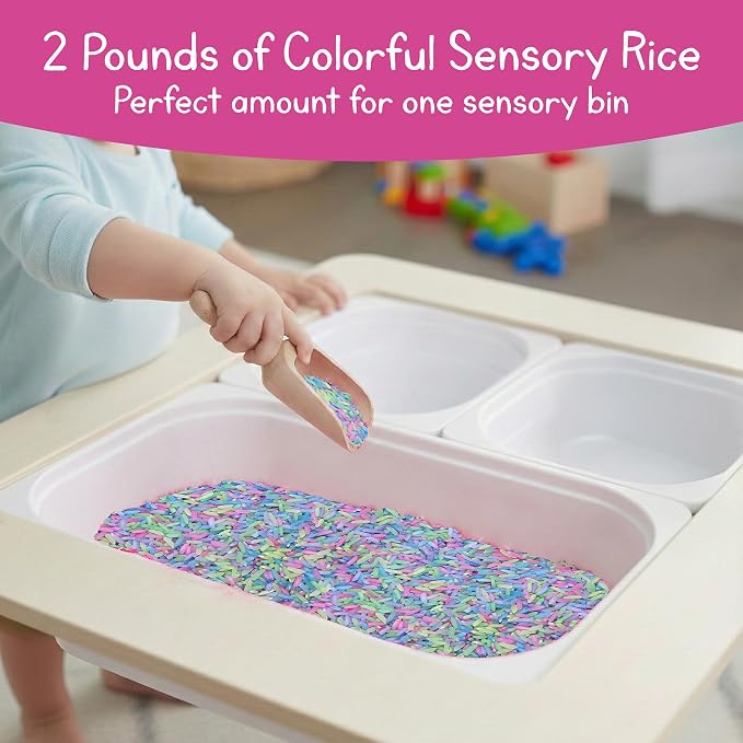 Pastel Rainbow Sensory Play Rice for Kids, 2 lbs – Spring-Themed Sensory Bin Filler for Scooping, Pouring, Sorting & Creative Play – Perfect for Sensory Tables & Fine Motor Play – Ages 3+