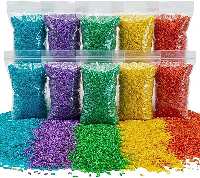 Rainbow Rice Sensory Bin Filler for Calm, Creative Play. 5 Colors, 10 Cups (4.5 lbs) Montessori Fine Motor Activity for Kids- Non-Toxic, Hand-Dyed, Sensory Toy - Made in USA by a Real Mom
