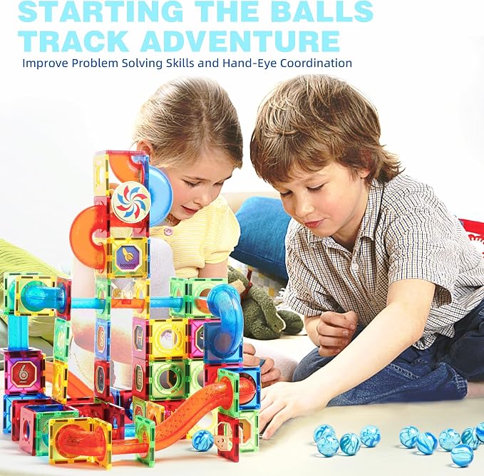 MAGBLOCK 176PCS Magnetic Tiles Marble Run Set Building Blocks for Ages 8+ | Magnet Game with Ball Run Race Track, Magnetic Building Blocks, Stem Gifts Kids Toys for Girls & Boys Promoting Focus
