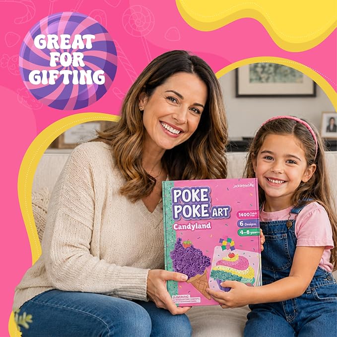 jackinthebox Poke Art Candyland Crafts Kits for Kids, Girls Gift, Ages 4-8 | 1400 fabric pieces, travel arts activities & birthday gifts, mess-free toddler, age 4 5 6 7 8 9 year old, flower pressing
