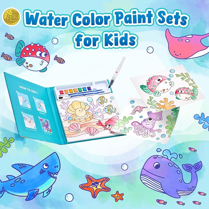 JoyCat Paint with Water Coloring Books for Toddlers (Sea Animals) | Watercolor Painting Set for Kids Ages 3-5 & 4-8, Arts & Crafts Drawing Activity Travel Toy, Birthday Gifts for Boys & Girls