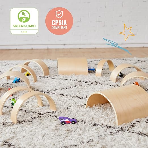 ECR4Kids Wooden Tunnels and Arches, Block Play, Natural, 10-Piece | Durable hardwood, GREENGUARD Gold Certified, 2 years +, 4 sizes, STEM learning & motor skill development, classroom/playroom