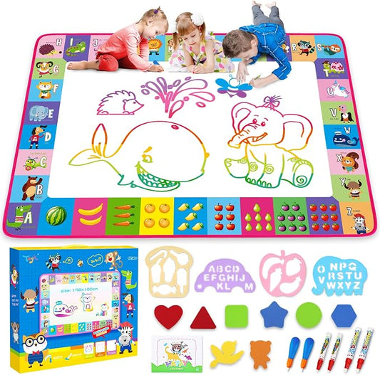 Water Doodle Mat - Kids Painting Drawing Board, Gift Toy for Ages 3-12 Pink | Great Water Doodle Mat - Kids Painting Drawing Board Toy, Color Magic Pens Gift Set for Ages 3-12 Girls Boys Toddlers