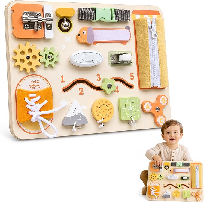 Montessori Busy Board for Toddlers, Wooden Sensory Toys, Preschool Learning Activities for Fine Motor Skills Travel Toy, Basic Life Skills Educational Gifts for 1 2 3 Years Old Kids Boys Girls (Green)