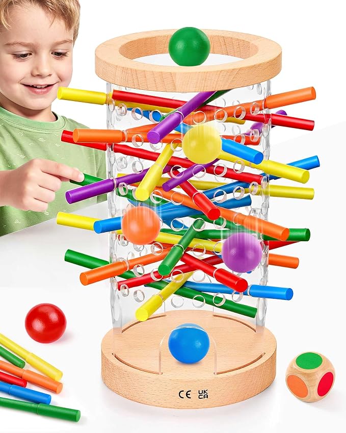 Wooden Board Games for Kids 3-8 Montessori Toys Fine Motor Skills Toy Dice | 42 Non-slip Sticks, 3-Min Quick Setup, Clear Interior View, Wooden Stick Game Color Matching, CPC-Certified, Ages 4–6 Gift