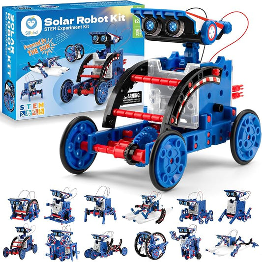 Sillbird STEM Solar Robot Building Kit, 12-in-1 Gift for Boys Ages 8-13 | Powered by the Sun, Engineering Skills, DIY Educational Birthday Presents for Kids, Buildable Learning Set, 190 Pieces
