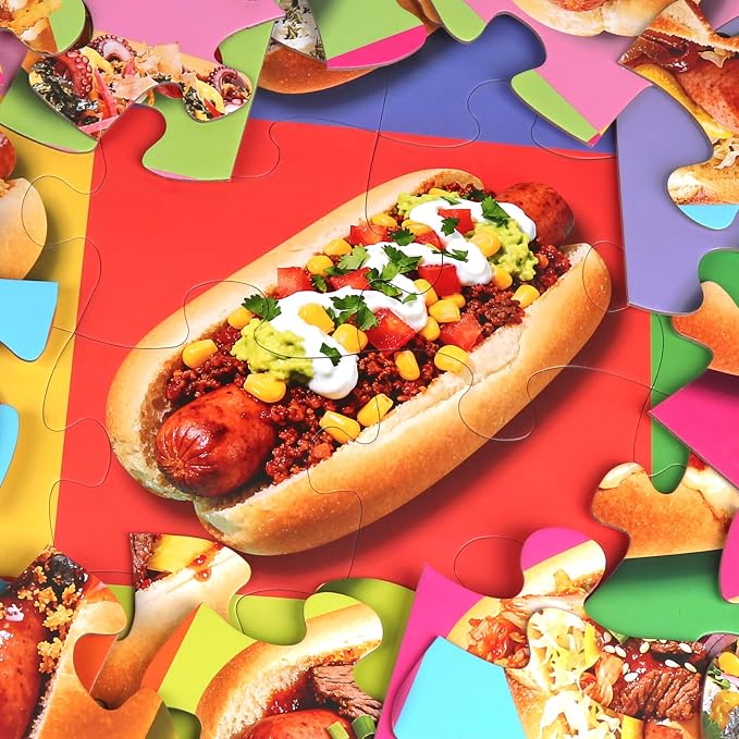 Jumbo Floor Puzzle for Kids,48 Piece Hot Dog Jigsaw Puzzle Ages 3-8 | Food-themed Learning Puzzle with Colorful Hot Dog,Extra-thick Cardboard,35x24 in Completed,Preschool Gift for Boys and Girls