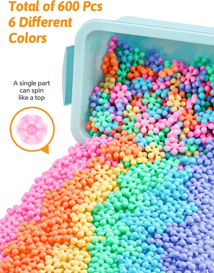 600PCS Building Blocks STEM Construction Toy, Macaron Colors | Interlocking Snowflake Discs in BPA-Free Plastic with Storage Case – Boosts Fine Motor Skills & Creative Play