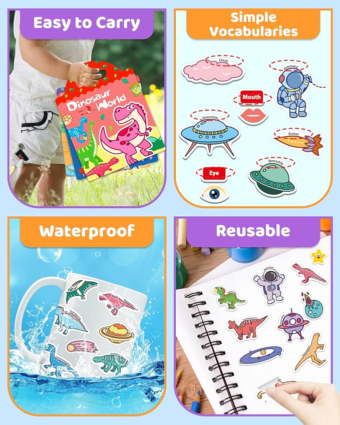 Benresive Reusable Sticker Book for Toddlers, Stickers for Kids, Travel Toy | Toddler Toys, Boys Girls Birthday Gifts, Airplane & Road Trip Essentials Kids, No Mess Waterproof Toddler Crafts Activities