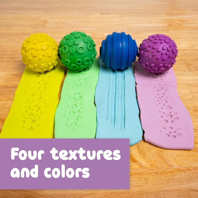 SPARK & WOW Sensory Bin Texture Twists, 4 Hollow, Tactile Balls | Twist Them Apart, Mix and Match Colors and Textures, Sensory Table Tools for Toddlers