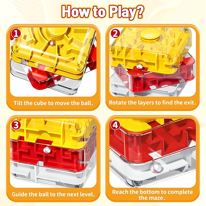 2-in-1 Fidget Spinner Maze Cube 3D Puzzle Brain Teaser 2 Level | Handheld Fidget Spinner Toy 3D Puzzle Cube Brain Teaser Game Stress Relief Anxiety Sensory Toy Travel Car Game Kids Adults