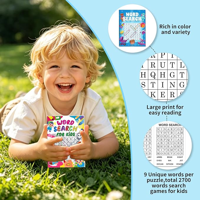 Elfew 20 Pack Bulk Small Word Search Puzzle Books for Kids Ages 4-8 8-10 | Over 2500+ Words, Answer Keys Included, Educational Vocabulary Activity Workbooks, Travel Screen Free Learning Games