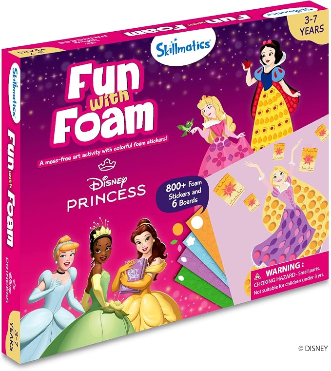 Skillmatics Fun with Foam – Disney Princess, Art & Craft Kit, Gift for Kids | 3D Foam Stickers, Mess-Free Fun for Girls & Boys, Fans of Cinderella, Rapunzel, DIY Felt Craft Kits for Ages 3, 4, 5, 6, 7