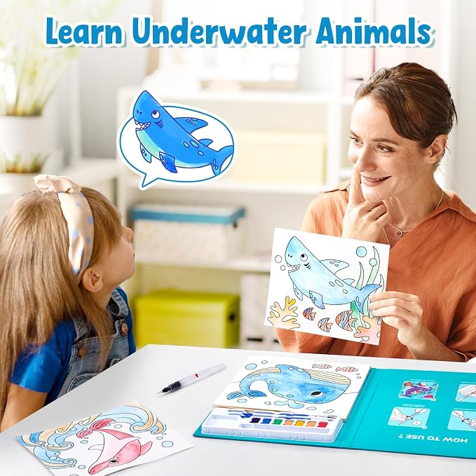 JoyCat Paint with Water Coloring Books for Toddlers (Sea Animals) | Watercolor Painting Set for Kids Ages 3-5 & 4-8, Arts & Crafts Drawing Activity Travel Toy, Birthday Gifts for Boys & Girls