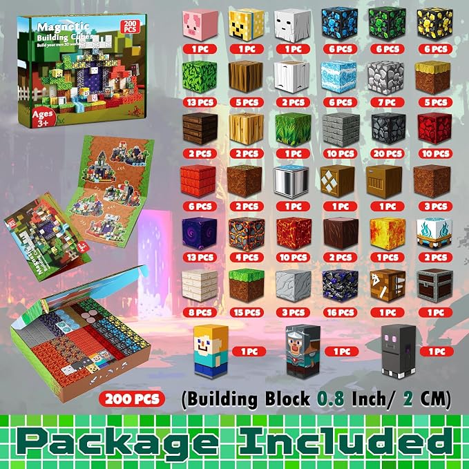 Magneverse 200 PCS 0.8in Magnetic Blocks - Magnet Toys for Kids, Magnetic Building Blocks Cubes, Stacking Magnets, School STEM Toys Birthday Gifts for Boys and Girls Age 3+ Years Old (Theme: Portal)