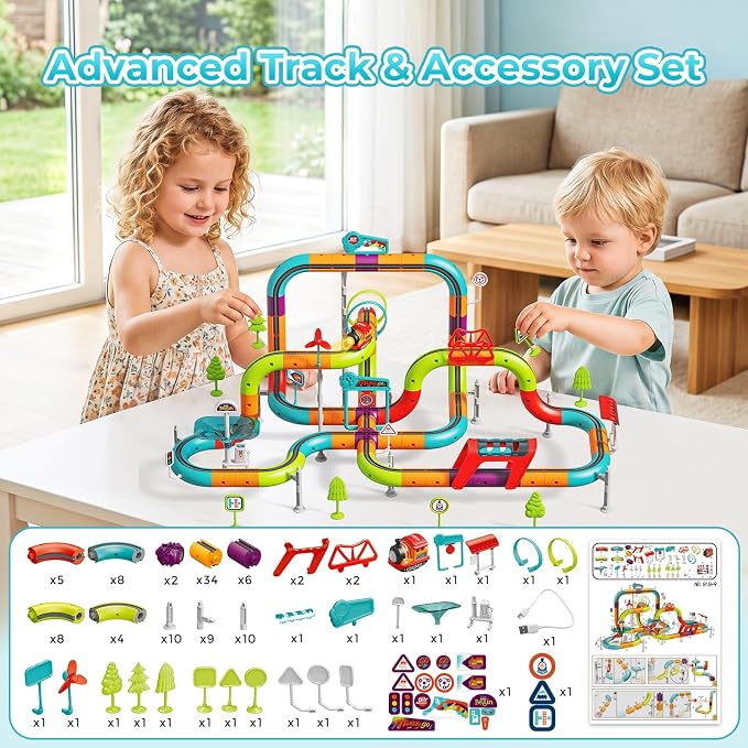 3D Electric Train Set for Kids, Gravity-Defying Track Building Toy with Lights & Sounds, Train Toy for 5 Year Old Boys